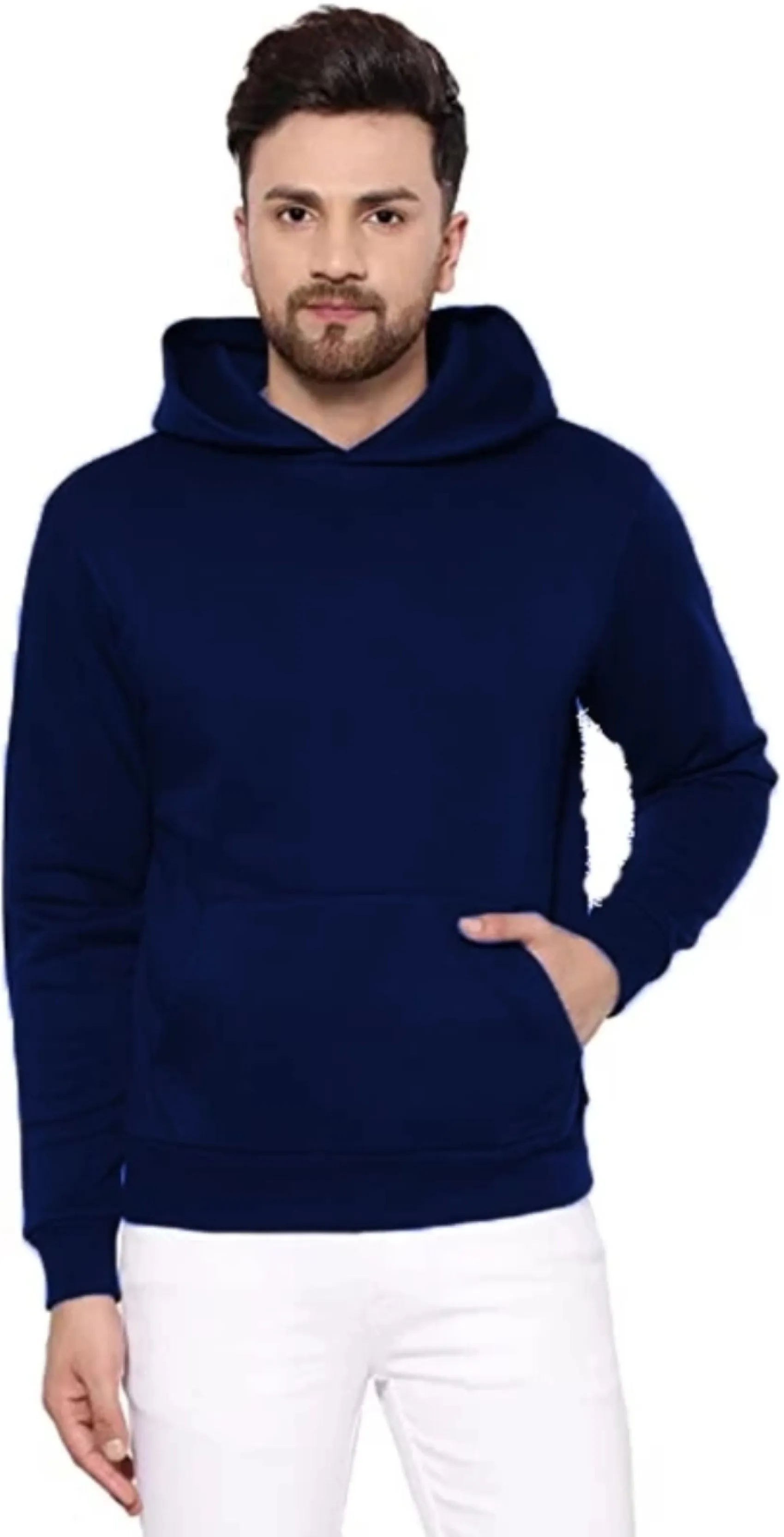 Men Full Sleeve Solid Hooded Sweatshirt