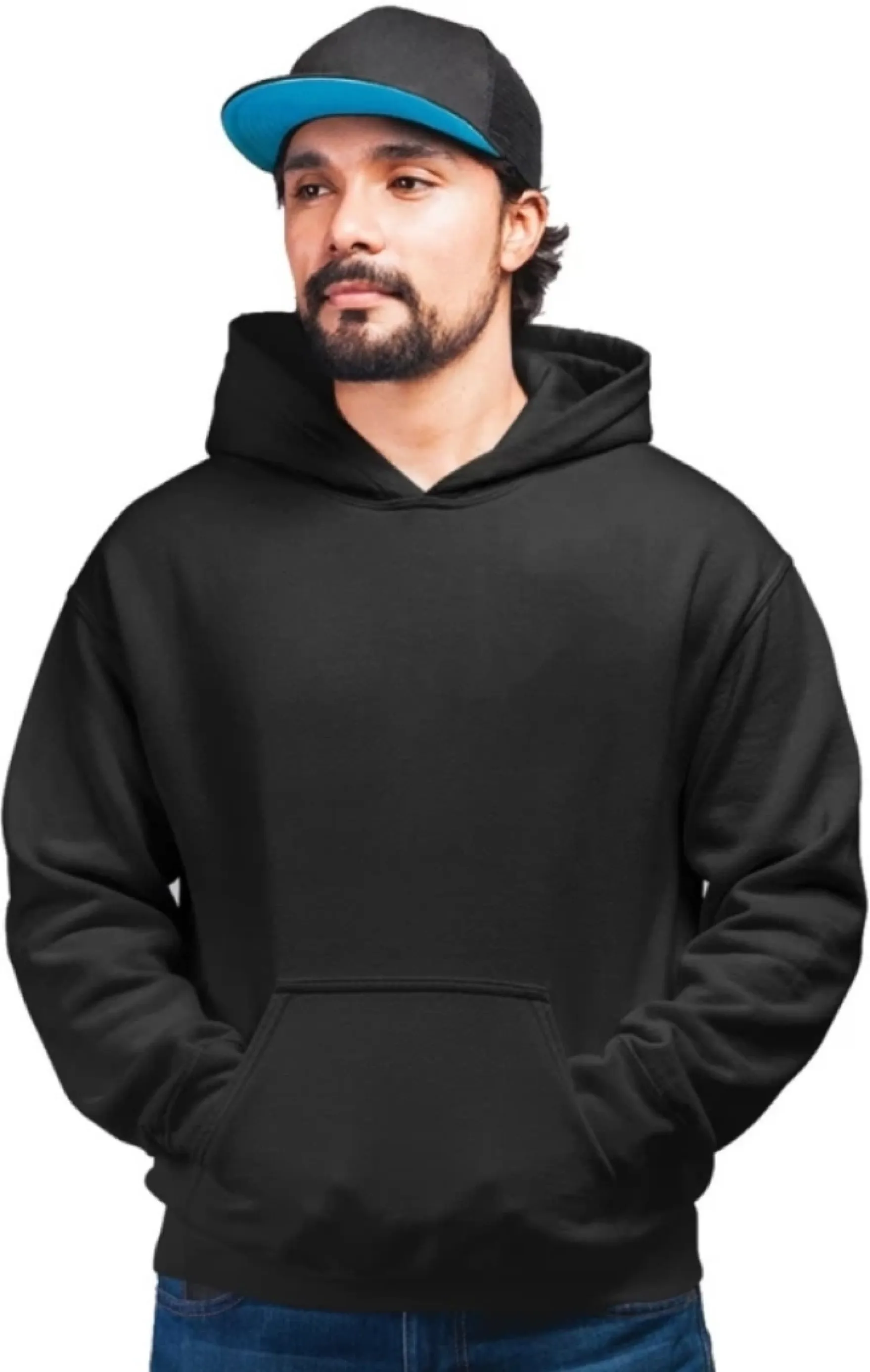 Men Full Sleeve Black Solid Hooded Sweatshirt