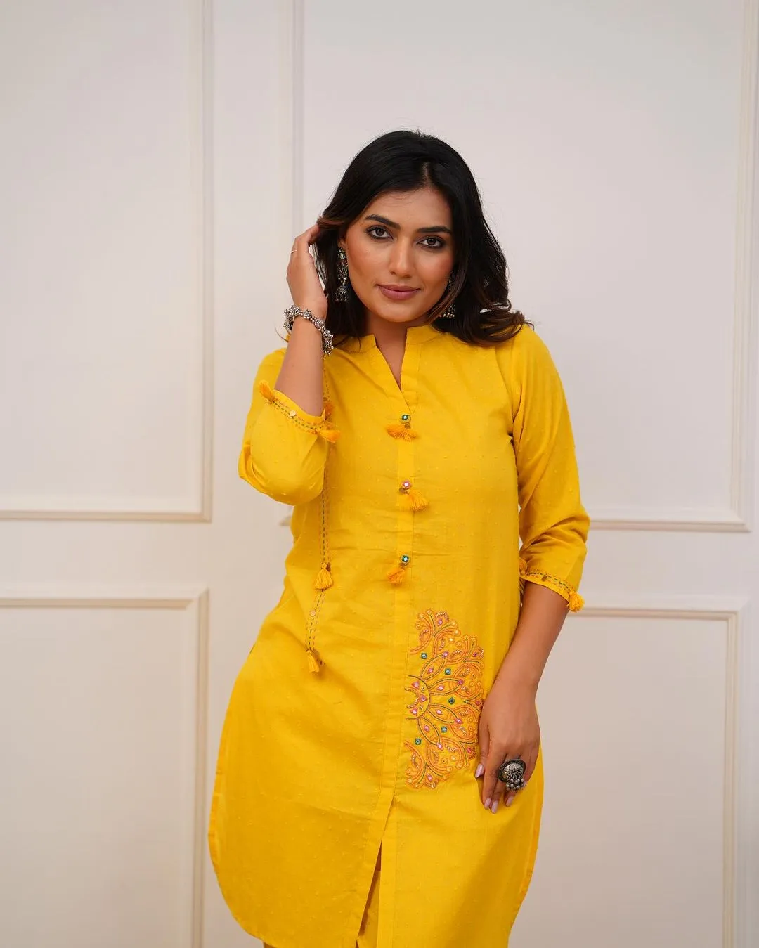 kurti pant yellow