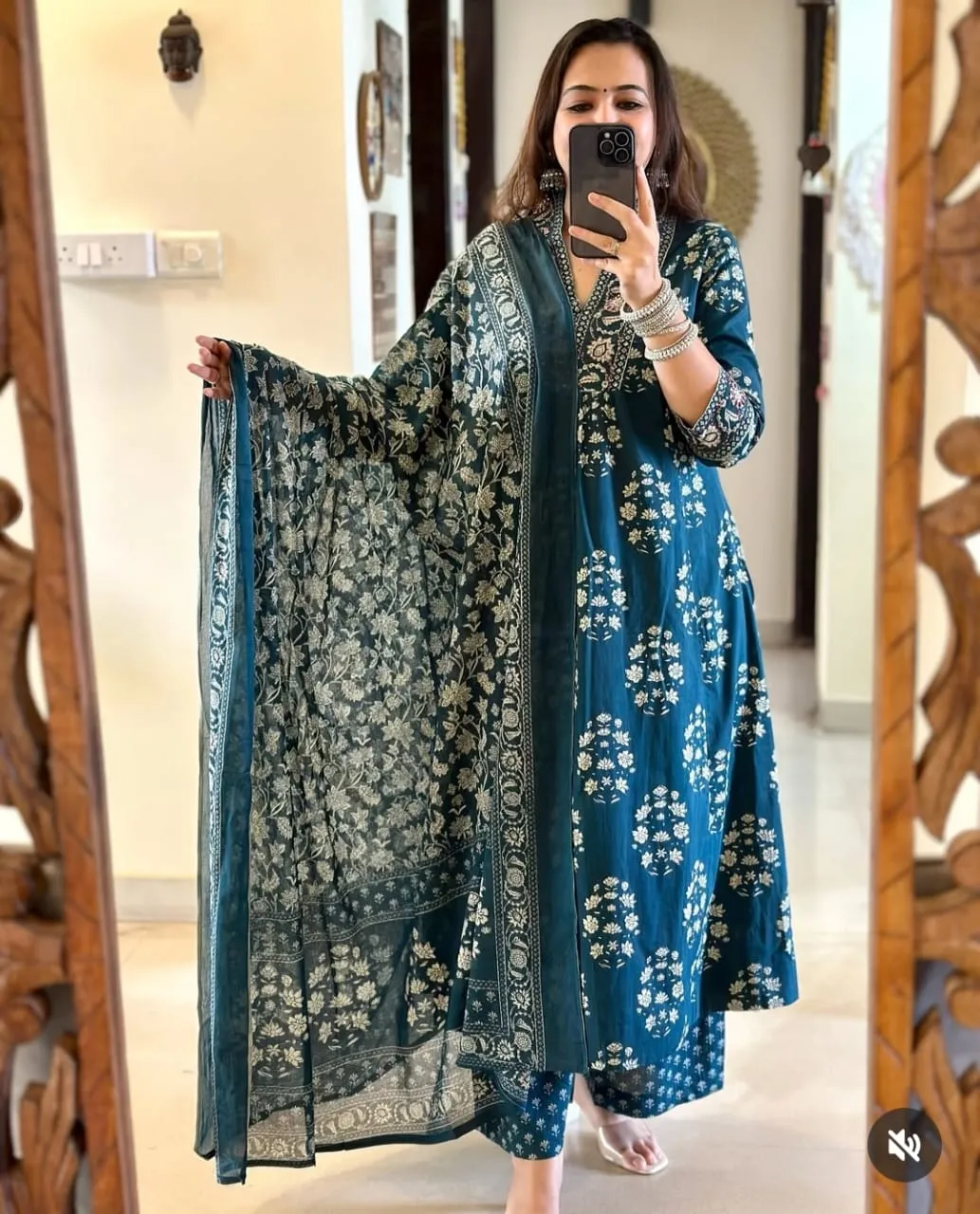 COTTON PRINT HAND WORK ANARKALI KURTI  PANT