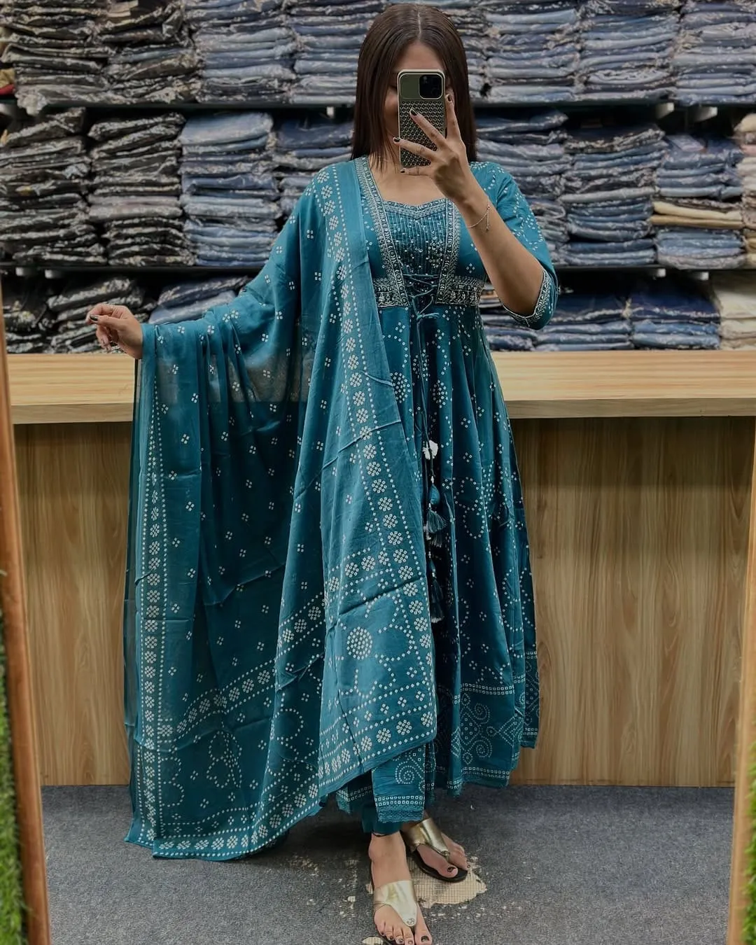 Embroidered Georgette Stitched Anarkali Gown  (Blue)