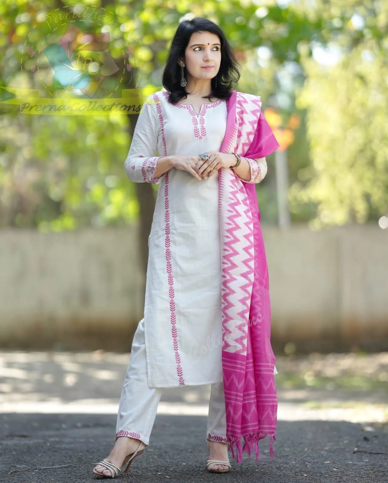 Women's Cotton Blend Embroidered Straight Kurta with Pant & Dupatta