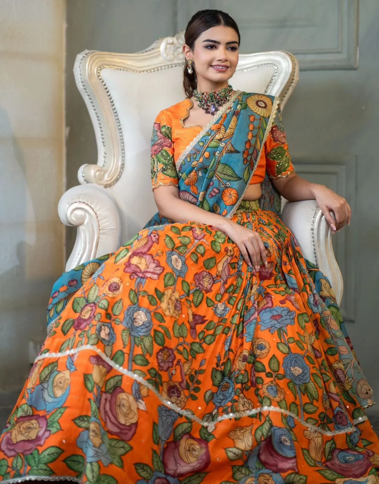 Kalamkari Orange Lehnga Choli set