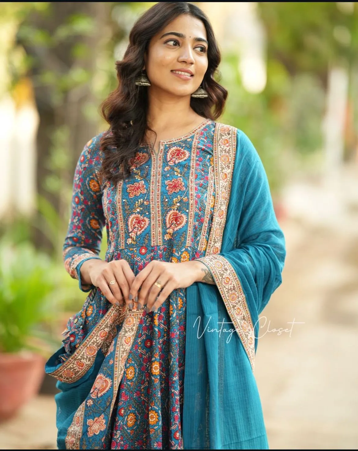 Anarkali kurta set with new style in saganeri  print