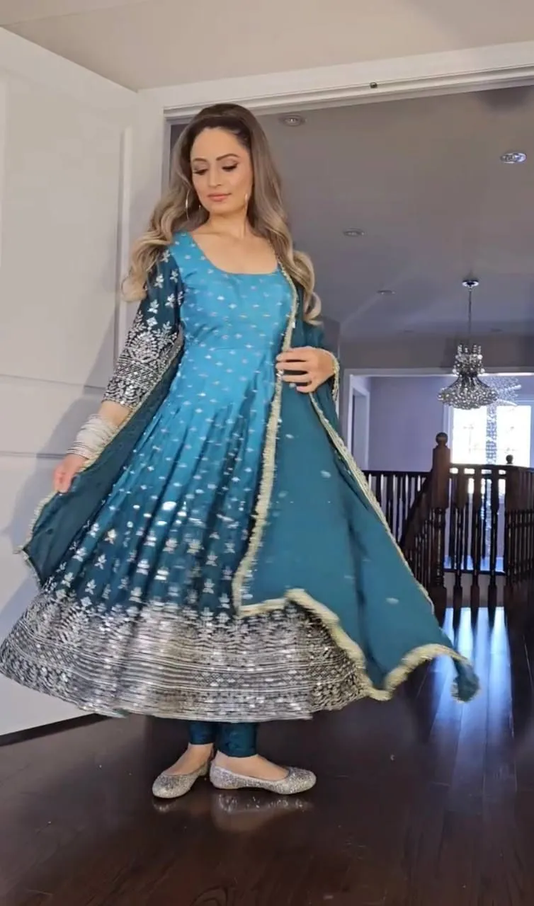New Designer Party Wear Look Full Heavy Embroidery Sequence Work Gown