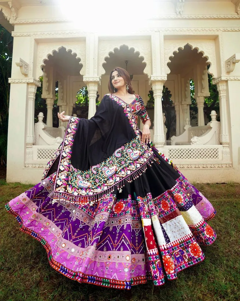 Lehengha Fancy Digital Print Work & Real Mirror Work