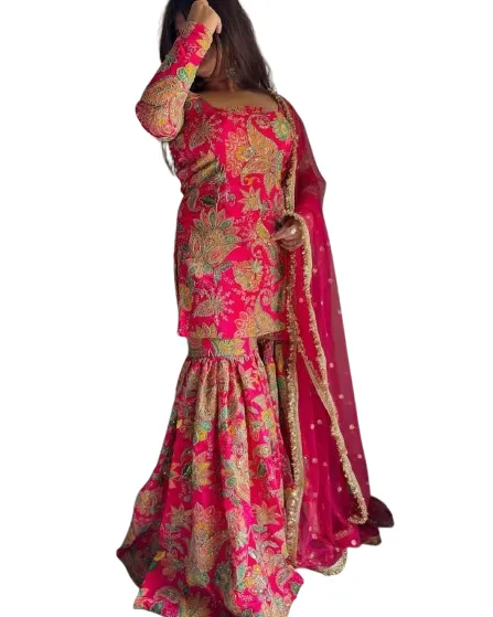 EXCLUSIVE DESIGNER HEAVY CHINON WITH SEQUANCE EMBROIDERY WORK SUIT