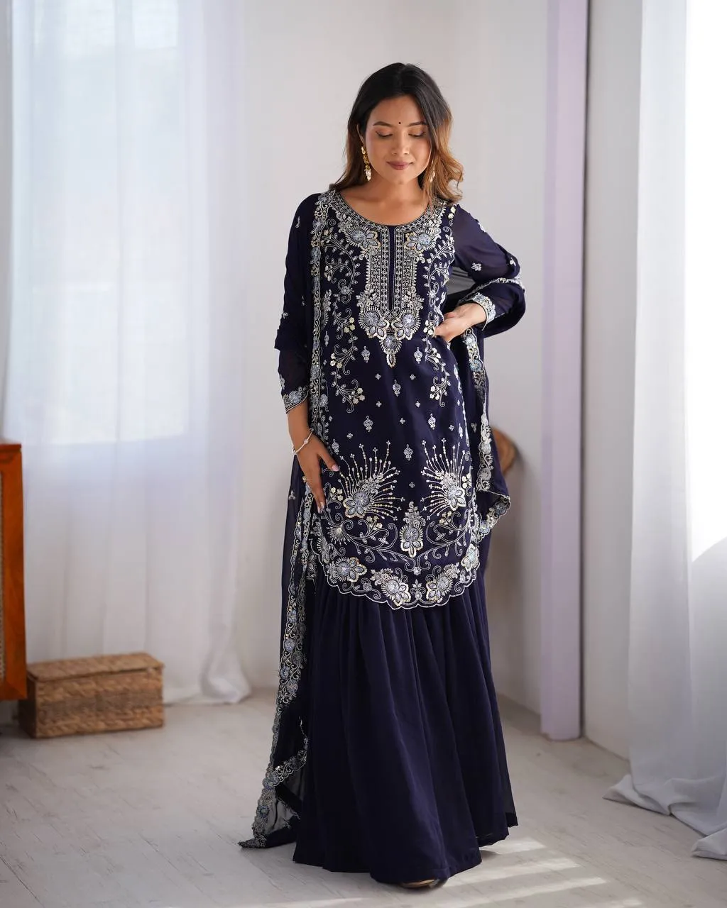 Women Embroidered Straight Kurta Suit Set