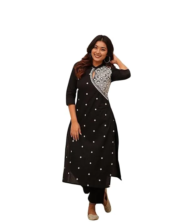 Women Embroidered Kurta Pant Set | Rayon Fabric, Keyhole Neck Calf Length,