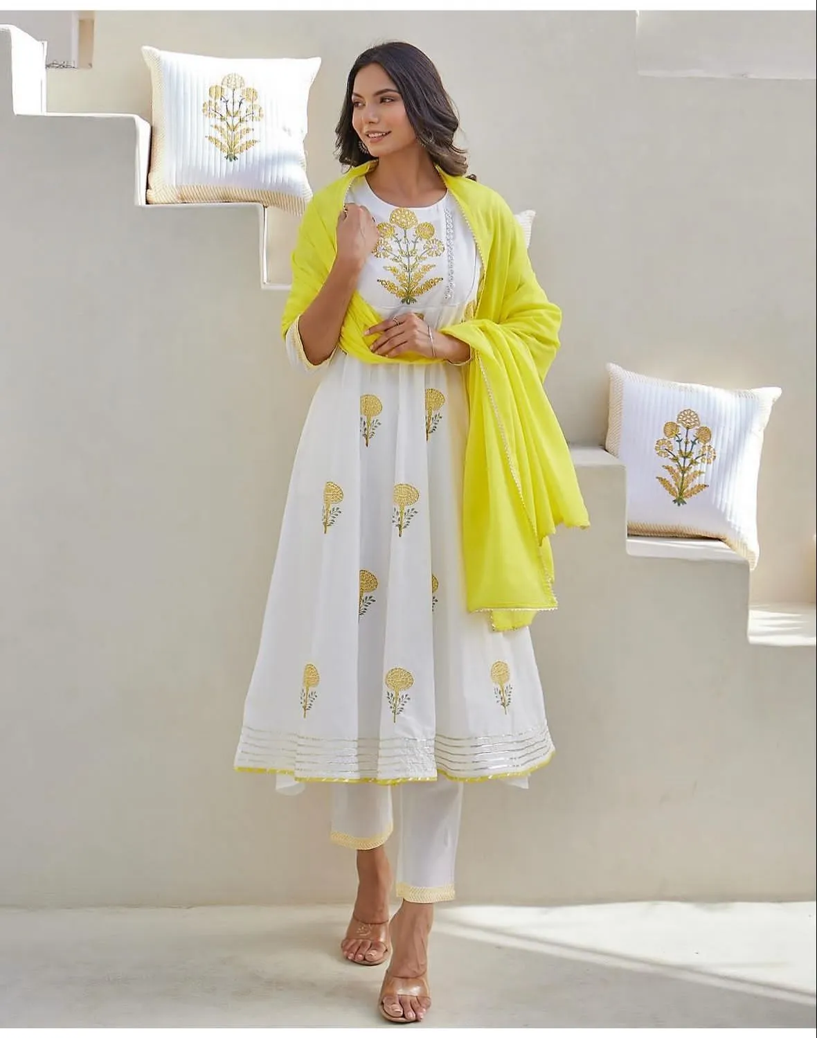 EthnicAlive Bhagalpuri Ethnic Yellow & Golden Multi Striped Dupatta For Women