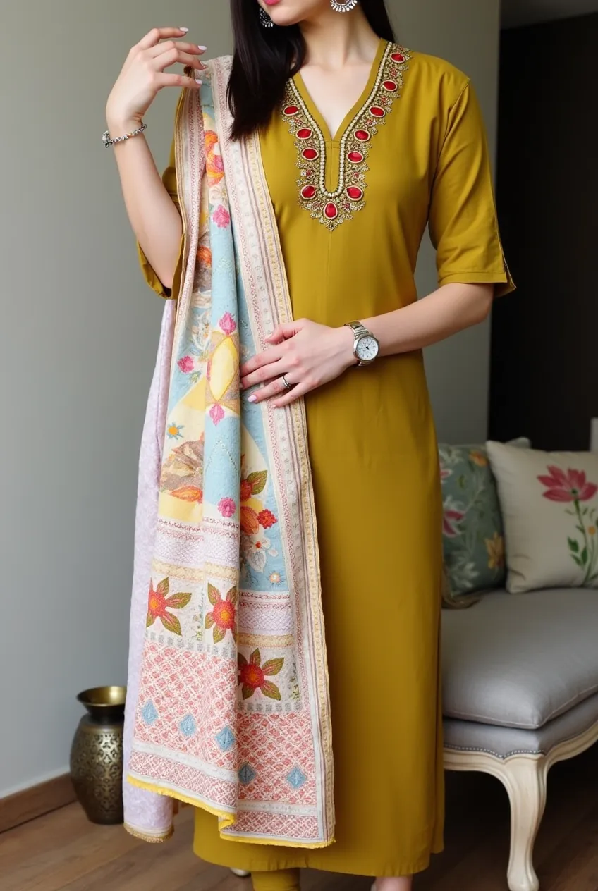 Regal Bloom Mustard Embroidered Kurta Set