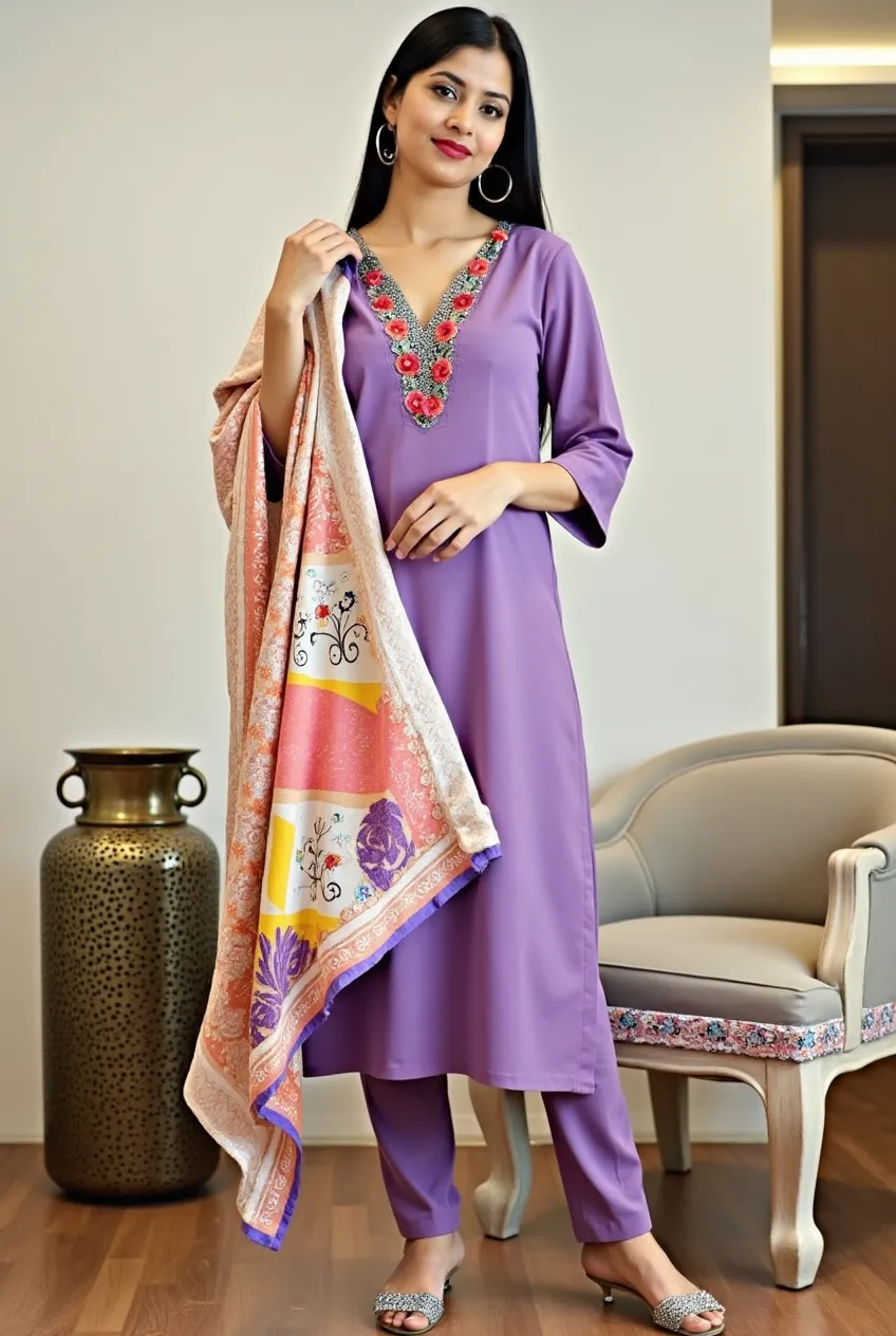 Lavender Grace Embroidered Kurta Set