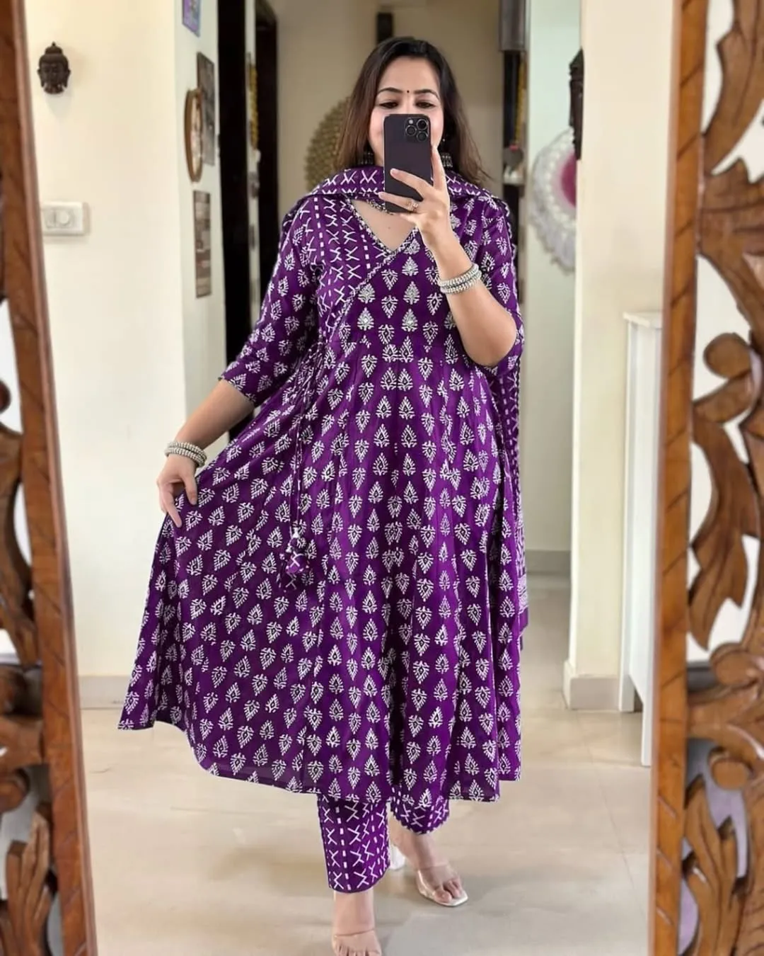 Royal Indigo Cotton Printed Anarkali Kurta Set
