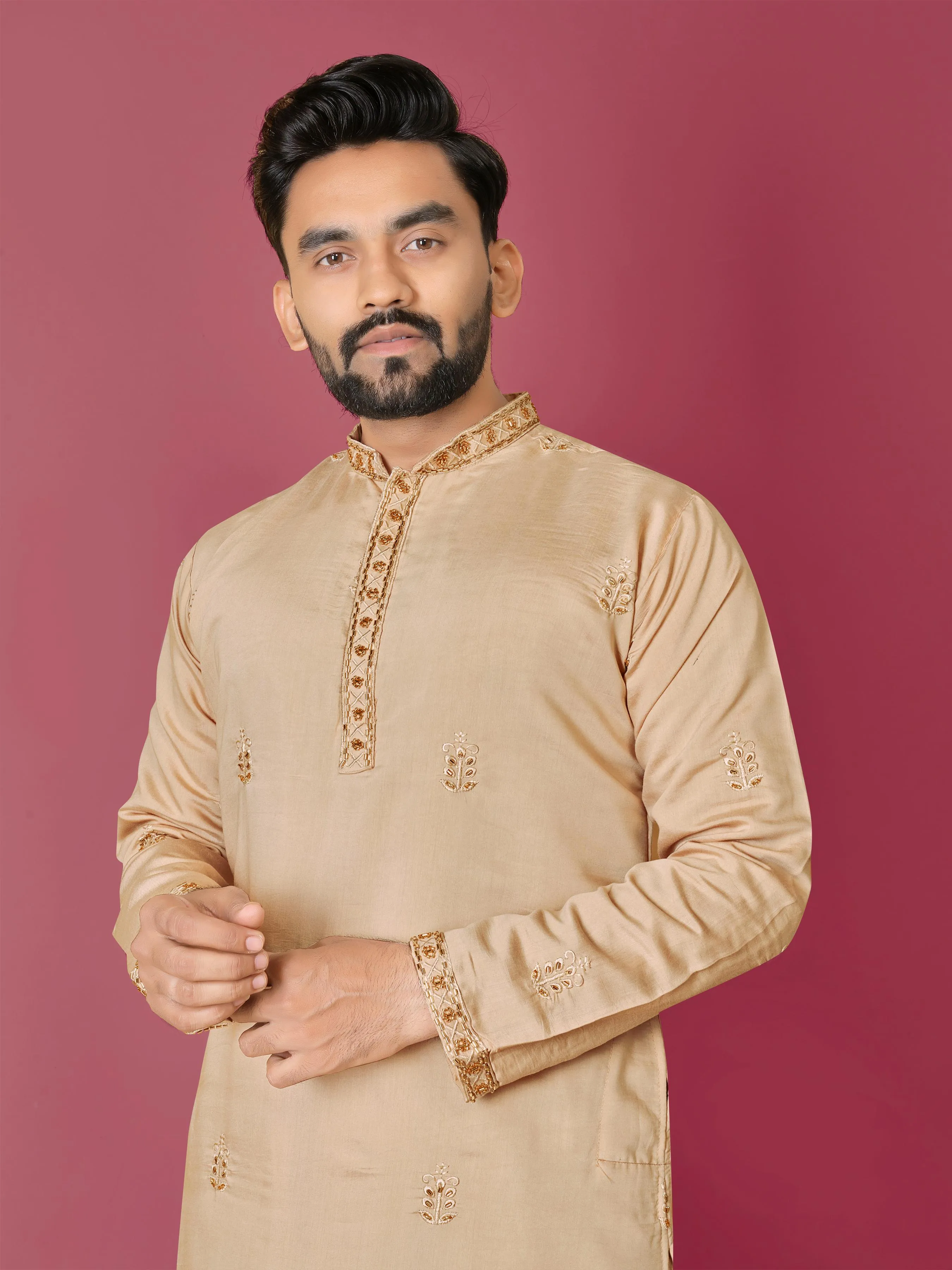 Royal Embroidered Kurta with White Pajama