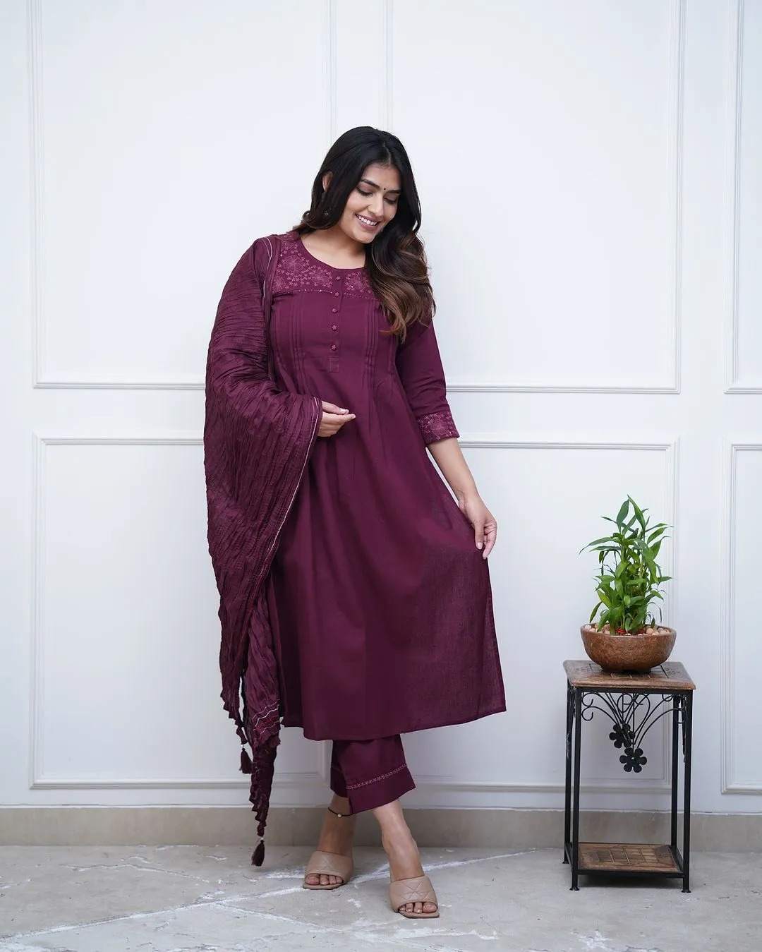 Maroon Embroidered Kurta Set