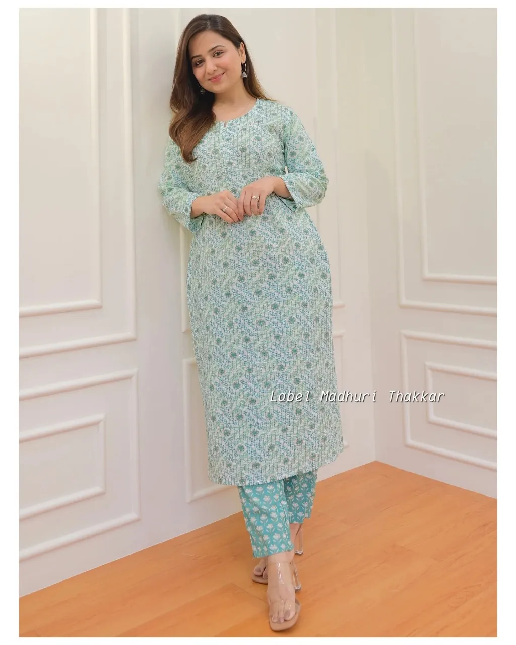Mint Green Printed Cotton Kurta Set\