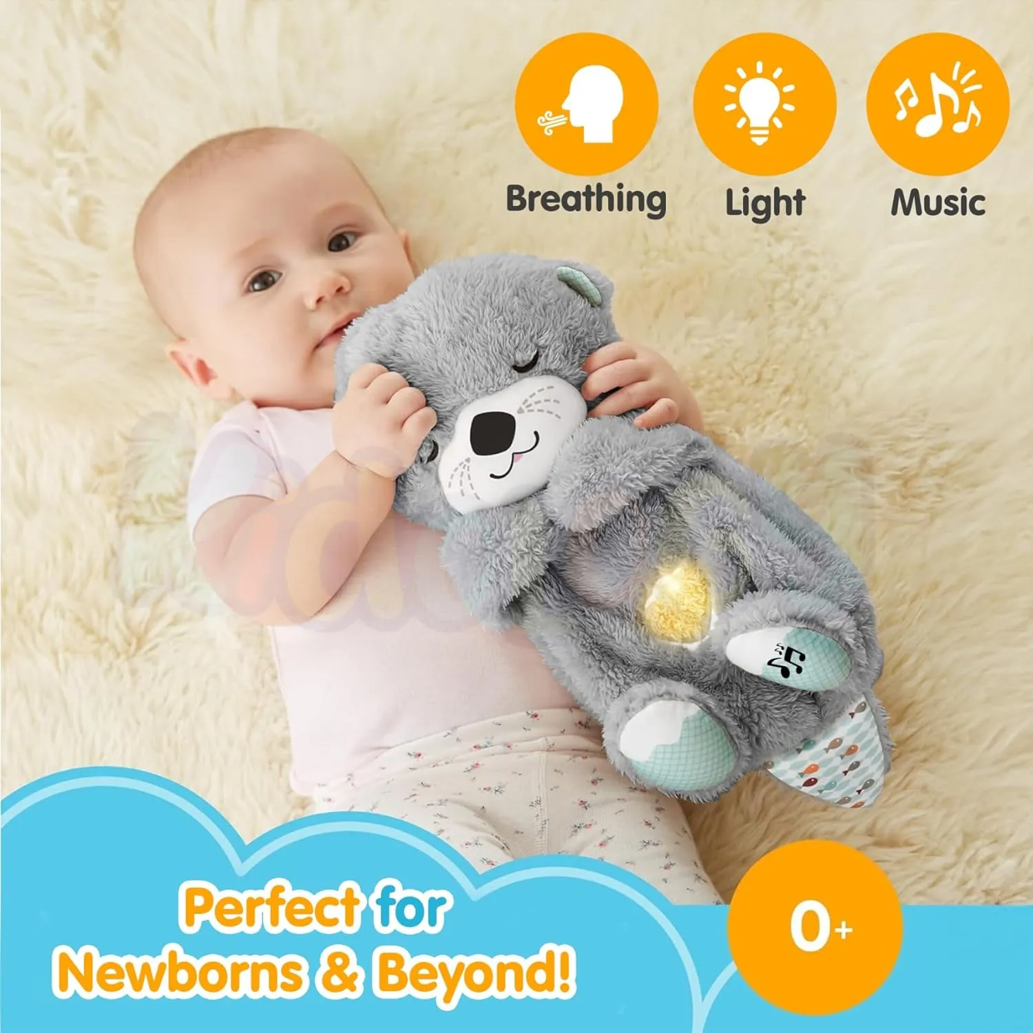 Toy with Music, Lights & Breathing Motion, Interactive Teddy Bear for Sensory Learning, Soft Stuffed Animal Newborn Babies, Musical Toy Kids