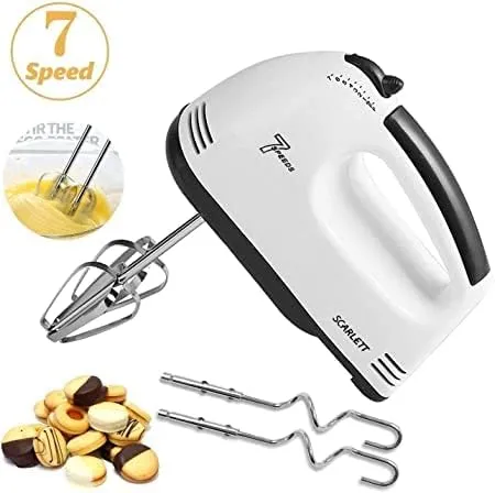 Multi-Function Hand Mixer with 180W Motor, 7 Speed Settings, and Turbo Mode – Includes Stainless Steel Hooks, Beaters & Safety Protection for Versatile Use