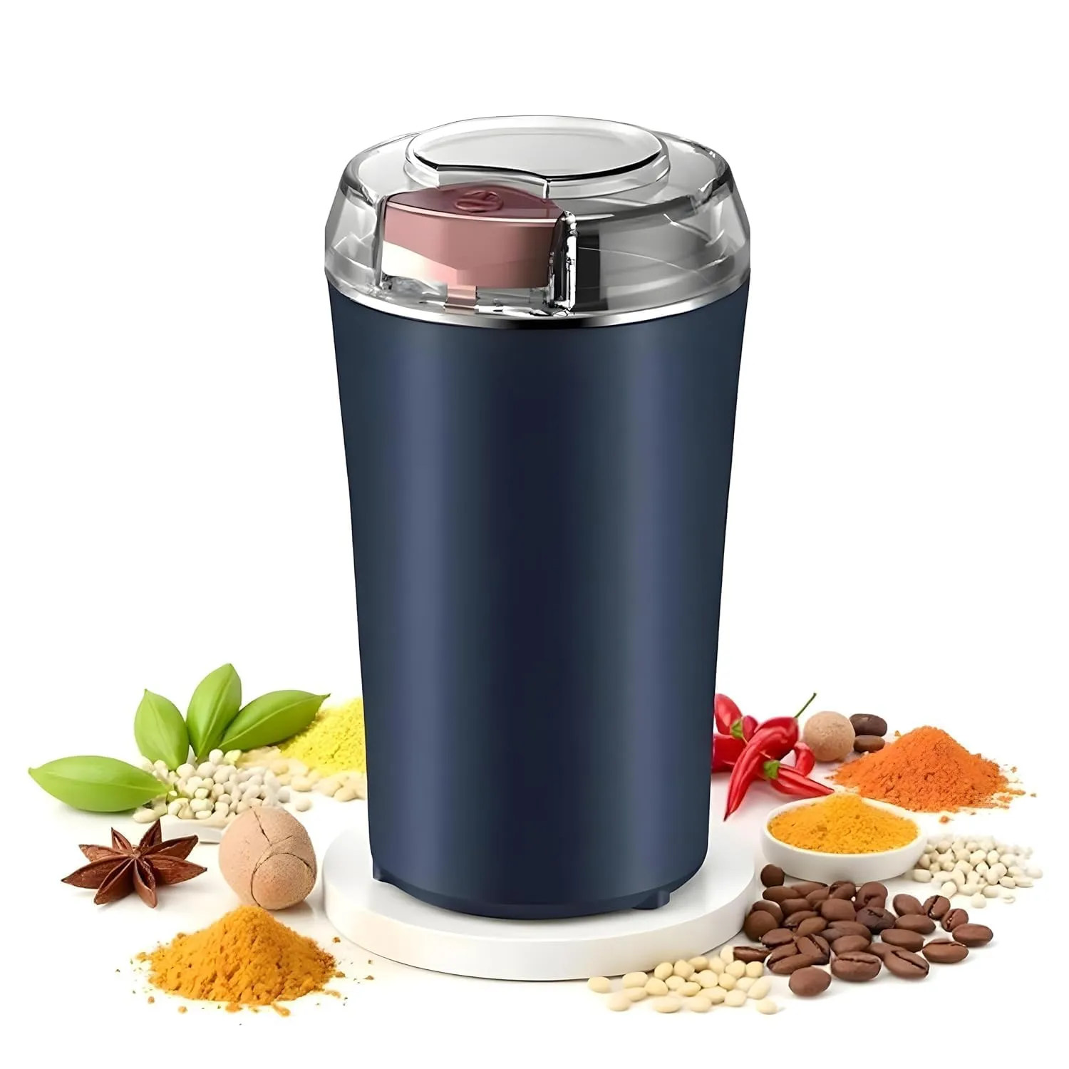Portable Electric Coffee Grinder 250ml Spice & Coffee Bean Grinder Stainless Steel 4 Blade Mixer Grinder for Masala & Herb Push Button Control Durable Grinding Machine for Dry Item