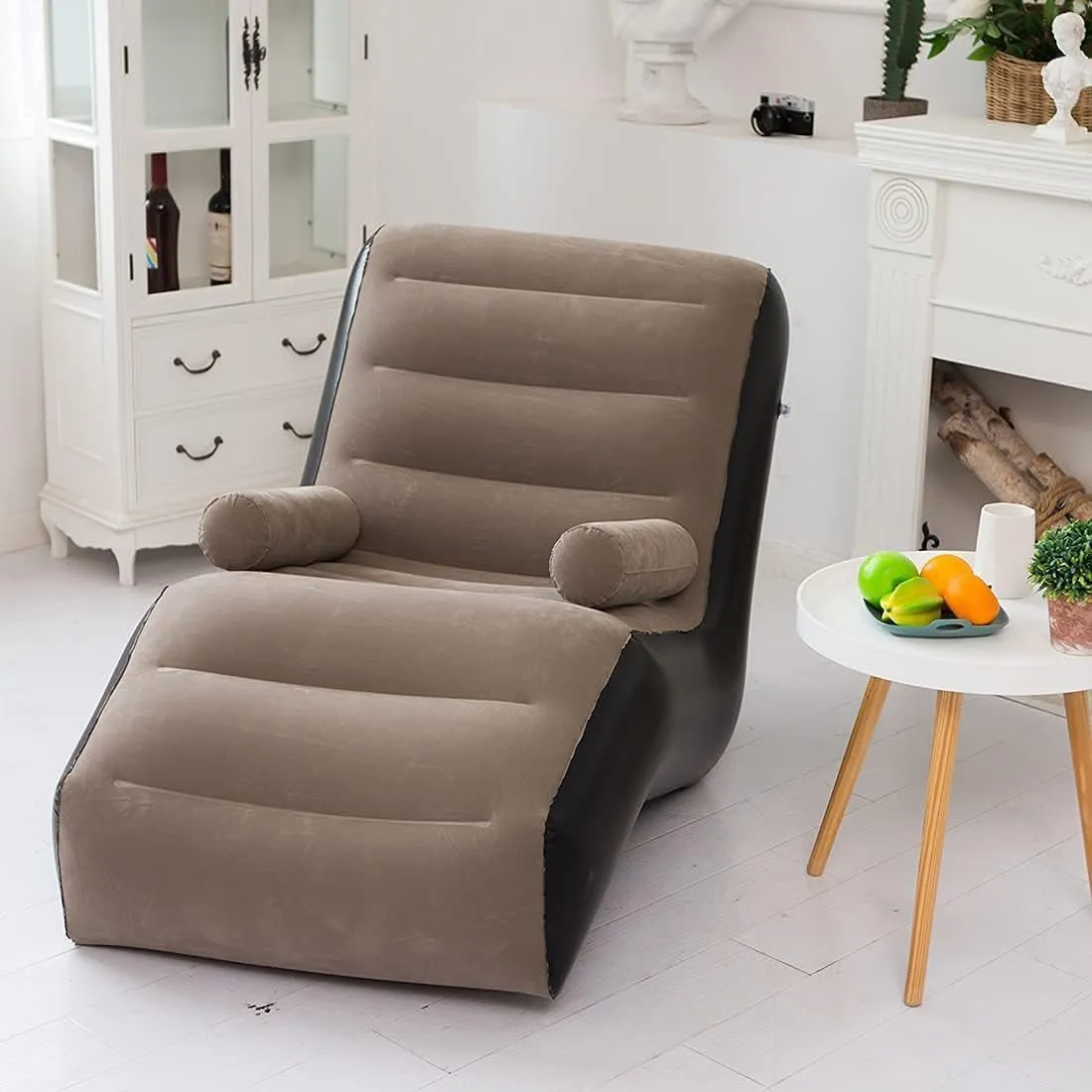 Air Sofa Chair , Outdoor Folding Lounger Flocking Lazy Couch, 2 in 1 Lounge Bed Set Portable Recliner with Air Pump